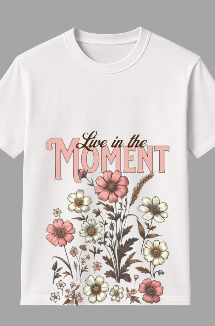 "Live in the Moment" Vintage-Inspired Floral Graphic Tee