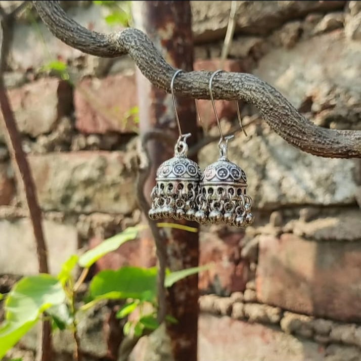 Antique Silver Oxidized Jhumka Earrings 🛕✨