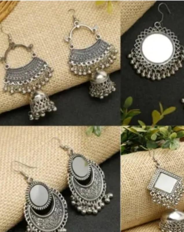 Oxidized Mirror Earrings Set – 4-in-1 Combo